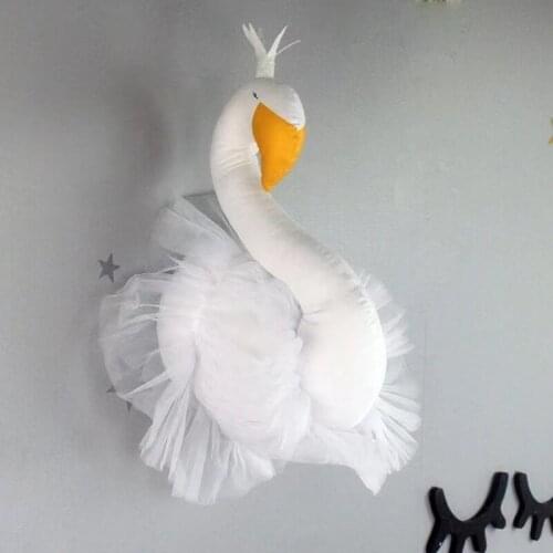 Nordic Style Golden Crown Swan Wall Hanging Decoration White Swan Stuffed Toy Animal Head Girl Room Wall Decor Nursery Decor