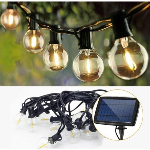 Solar G40 LED String Lights with 25 Clear LED Bulbs, 1 Pack 25ft Outdoor Garden String Lights Waterproof Hanging String Lighting