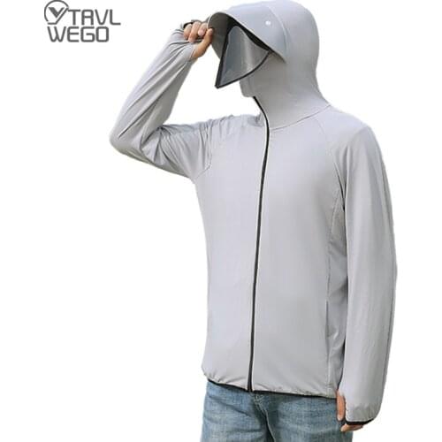 TRVLWEGO Long Sleeve Hoody Summer Anti-UV Quick Dry Shirt Clothing Men Hooded Protective Mask Jacket Thin Beach Sweatshirt