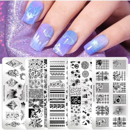 NICOLE DIARY Pineapple Coconut Nail Art Stamp Plates Summer Floral Geometric Design Stamping Template Image Printing Stencil