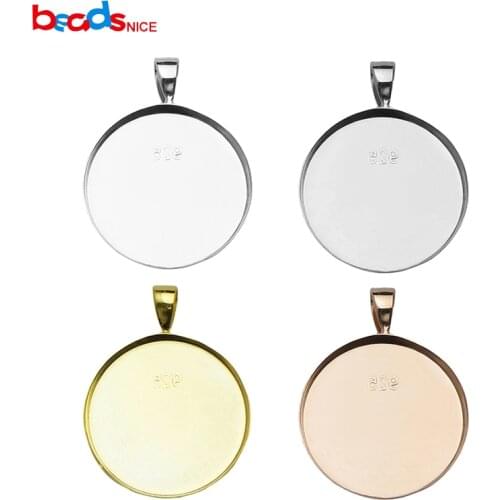 Beadsnice ID26727 real 925 silver pendant setting 1 inch round diy sterling silver jewelry wholesale for gift in factory price