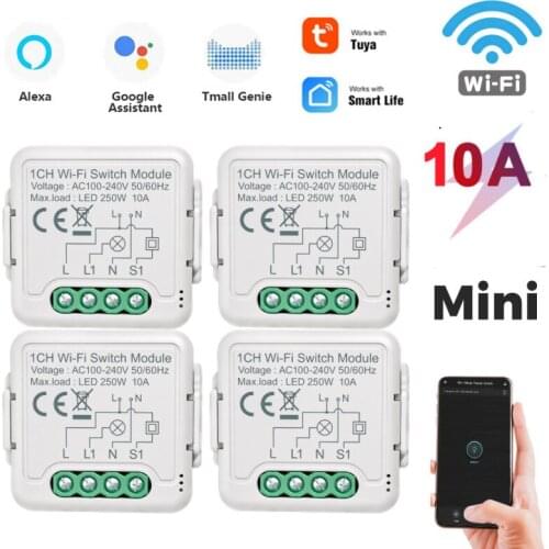 10A Tuya Wifi DIY Smart Switch Led Light Smart Life Push Module Support 1/2 Way Voice Relay Timer Work with Google Home Alexa