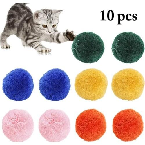 10PCS New Cute Funny Cat Toys Stretch Plush Ball 3.6CM Cat Toy Ball Creative Colorful Interactive Cat Pom Pom Kitten Chew Toy