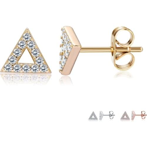 ZEMIOR 3 Colors Geometric Triangle Small Stud Earrings For Women 5A Clear Cubic Zirconia Earring Birthday Female Fashion Jewelry