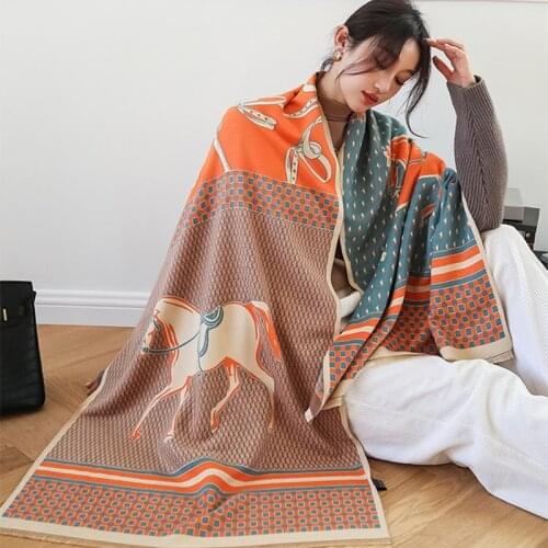 KOI LEAPING European and American style ladies fashion popular horse pattern printing cashmere shawl warm scarf best gift