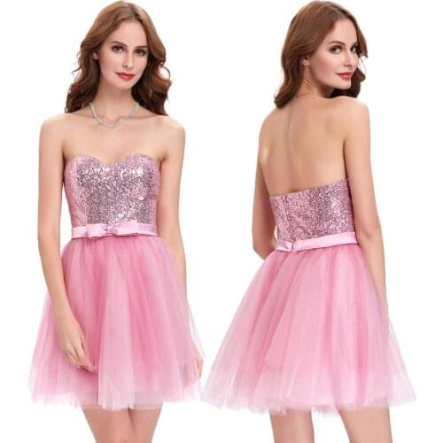 Women Short Tulle Homecoming Dresses Sweetheart Strapless Prom Party Gowns Sashes Bow Sequined Sleeveless Cocktail Dress