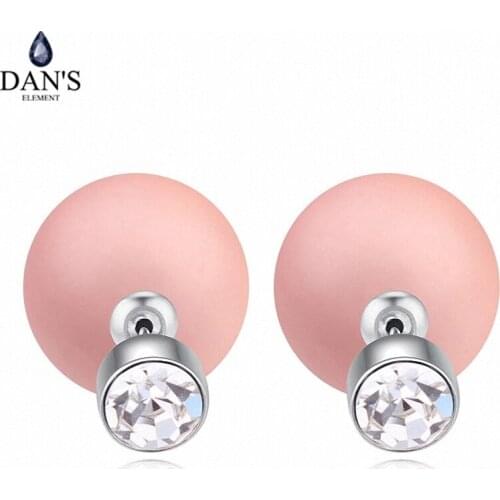 DANS ELEMENT 5 Colors Real Austrian Crystal Smaluted Pearl Ball classic Vintage Stud earrings for women 113778Pink