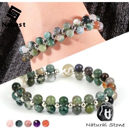 Women Girls Natural Stone Amethysts Rose Tiger Eye Beaded Bracelets Amazonite Fluorite Crystal India Onyx Layers Bangle Jewelry