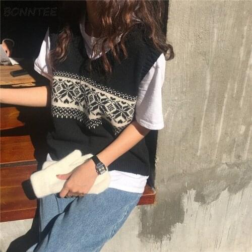 V-neck Sweater Vests Women Korean Style Panelled Chic Leisure All-match Simple Basic Geometric Ulzzang College Students Autumn