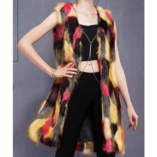 Colorful fox fur vest imitation fur vest wholesale explosion models ladies long section was thin wild fur coat jacket