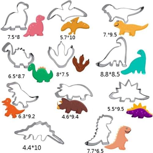 11pcs Cookie Biscuit Cutters Mold Stainless Steel Dinosaur Shape DIY Mould 3D Pastry Cookie Cutters Cake Tools Kitchen Accessor