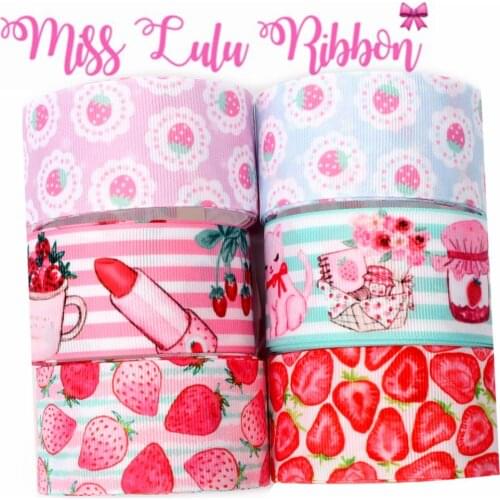 16mm-75mm Strawberry Series Flower Cartoon Cat Printed Grosgrain/Elastic Ribbon Colorful Stripe DIY Hair Bowknot 50yards/roll