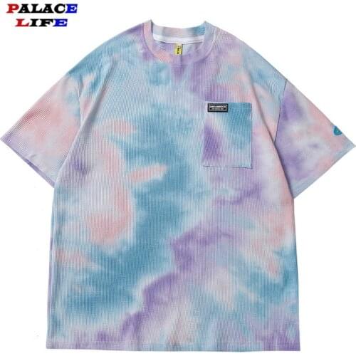 2021 Men Hip Hop Streetwear T Shirt Tie Dye Harajuku Cotton T-Shirt Summer Short Sleeve Tshirt Casual Tops Tees Purple Yellow