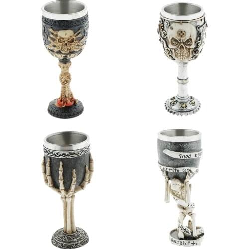 3D Gothic Skull Cup Stainless Steel Resin Skeleton Design for Bar Party Home Wine Goblet Cups Decor Crafts