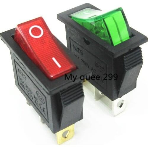 ELECALL 5Pcs/Lot KCD3 16A 250V/20A 125V 3 Pin Red/Green Button Light Rocker Switch Rocker Power Switch