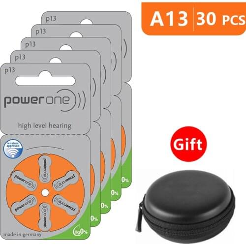 Hearing Aid Batteries Size 13 za Power one,Pack of 30,Orange Tab PR48 1.45V Type A13 AU-6nh Zinc Air Battery p13 with Box Case