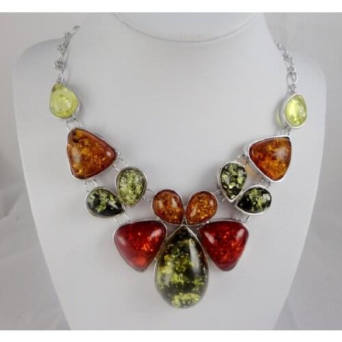 Free shipping Fashion Precious Modernist TEARDROP GOLDEN HONEY PRESSED AMBERS NECKLACE jewellery making C54