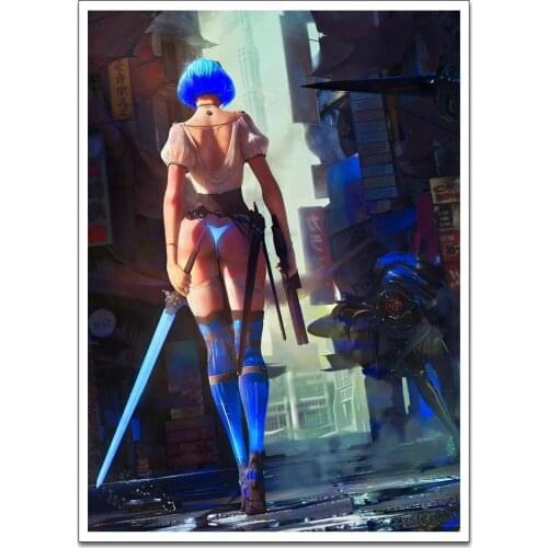 No Frame HD Home Decoration Printing Blue Assassin Girl Poster Canvas Wall Art Oil Painting Living Room Decoration