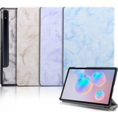 For Samsung Galaxy Tab S7 Plus Case 12.4 SM T970 T975 Marble Tri-Fold Hard PC Tablet for Fundas Samsung Tab S7 Plus Case 12.4