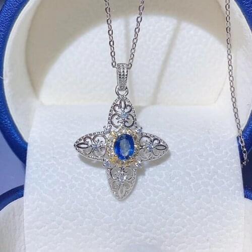 CoLife Jewelry 925 Silver Sapphire Pendant 4*5mm Natural Sapphire Silver Pendant Fashion Gemstone Pendant Gift for Woman