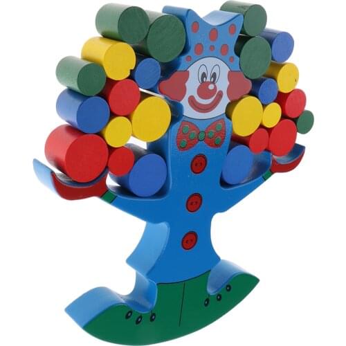 Clown Block Stack Up Balancing Game Wooden Developmental Toy for Baby Kids Boys Girls Fun Play