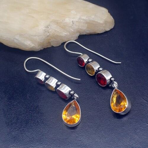 Gemstonefactory Big Promotion Unique 925 Silver Honey Topaz Red Garnet Women Ladies Gifts Dangle Drop Earrings 20211835
