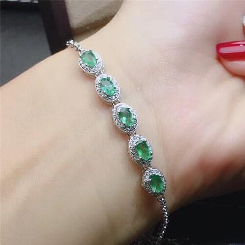 Fine jewelry natural Emerald 925 sterling silver new women gemstone hand bracelet support test luxury lovely