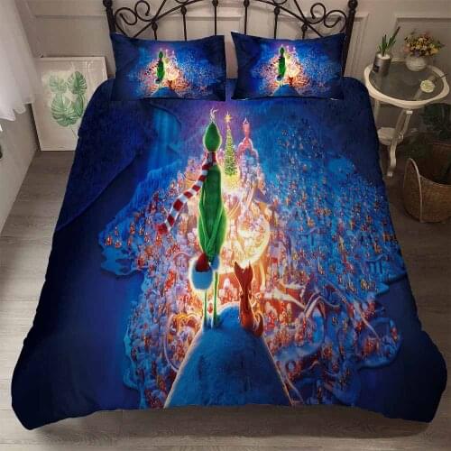 Cartoon Bedding Set Green Grinch 3d Printing Duvet Cover Pillow Case for Children Bedclothes Winter 3d Quilt Cover 150 Bed Sets