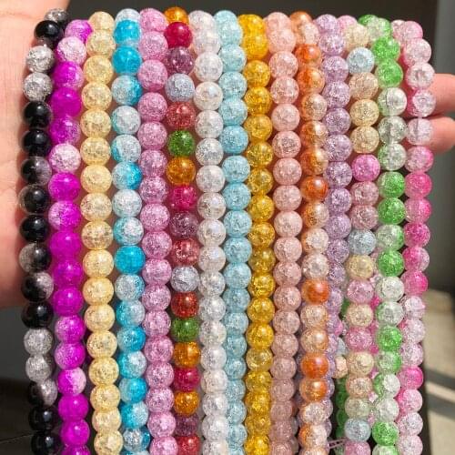 6/8/10/12 MM Natural AB Color White Snow Cracked Crystal Stone Round Loose Beads For Jewelry Making diy bracelet necklace glass