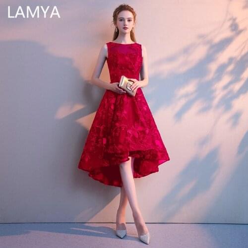LAMYA 2019 Elegant High Low Prom Dresses Simple Short Front Long Back Formal Party Dress Plus Size Vestido de Festa Longo