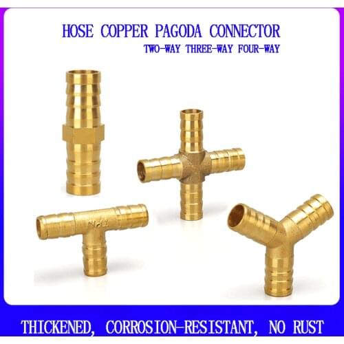 Brass Barb Pipe Fittings 2/3/4 Way Oil Pipe Gas Pipe Liquefied Gas Natural Gas Pipe Water Pipe Copper Pagoda Connector 6/8/10/12