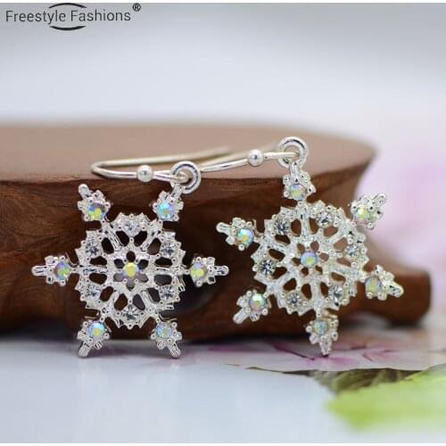 Fashion classic snowflake Zinc alloy AB glass stone drop earrings for women
