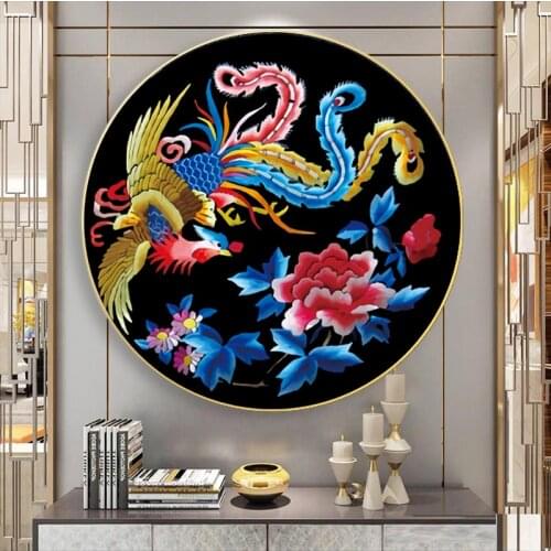 Phoenix Peony Cross stitch kits Needlework Sets With Printed Pattern,11CT Painting Peony flowers Full Embroidery Home Decor