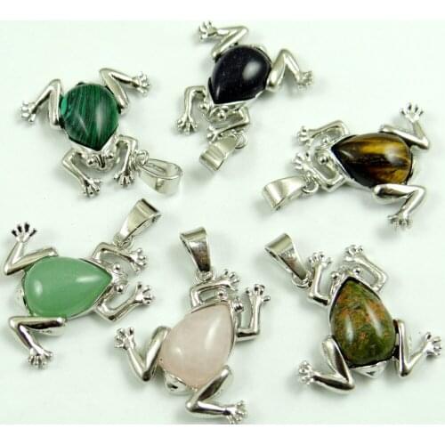 Natural Stone Quartz Crystal aventurine Water Drop Shape Pendant frog Animal charm pendant for diy Jewelry making Necklace10PC