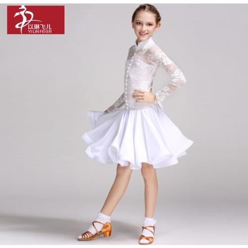 New childrens Latin Dance Dress Lace National Standard Dance Skirt Provisional Dress Button