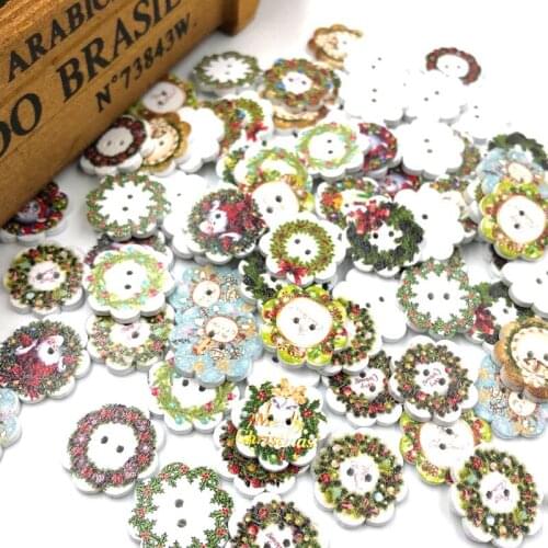 New 50pcs Merry Christmas Flowers Wood Buttons Sewing 19 mm Mix Lots WA50