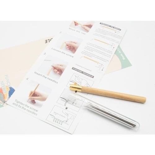 P15D Wooden Handle Punch Poke Needle Embroidery Pen Wire Guide Sewing Weaving Tools