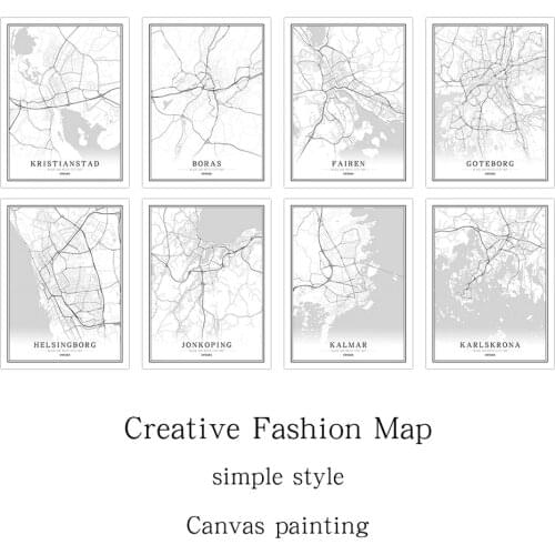 Sweden Black White World City Map Poster Nordic Living Room Stockholm Helsingborg Wall Art Pictures Home Decor Canvas Painting