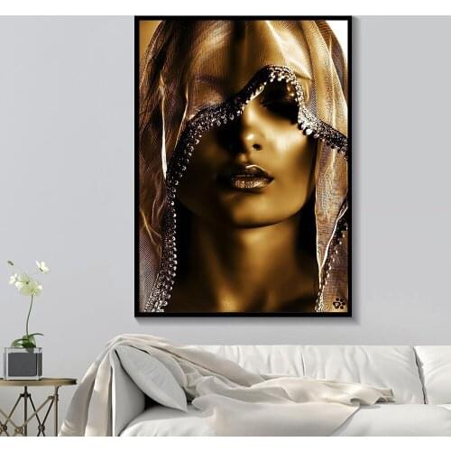 Golden Makeup Women Canvas Paintings Posters and Print Nordic Wall Art Pictures Unframe Home Decorstion for Living Room Figure