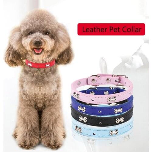 Adjustable Designer Dog Collar 15-27cm PU Leather Pet Dog Necklace Bone Decorative Multi Color Cats Neck Accessories Pet Leash
