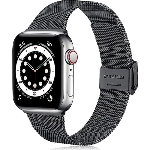 For apple watch strap series 6 5 4 se 44mm 40mm mesh loop stainless steel band for iwatch 3 42mm 38mm men women slim wristband
