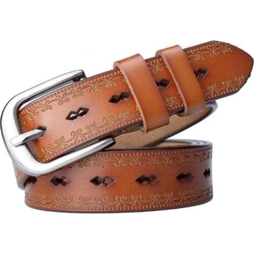 JXQBSYDK Luxury Belts for Women Fashion Vintage Pattern Carving Pin Bucklel Leather Belts