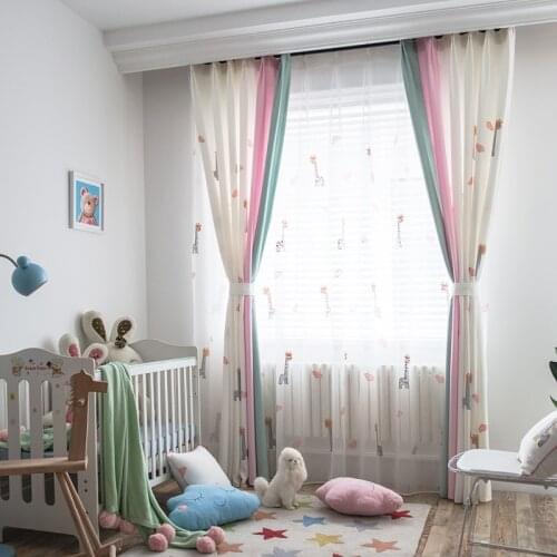 Pink Blue Giraffe Tulle Childrens Room Curtain Bedroom Blackout Cartoon Curtain Finished Product Customization