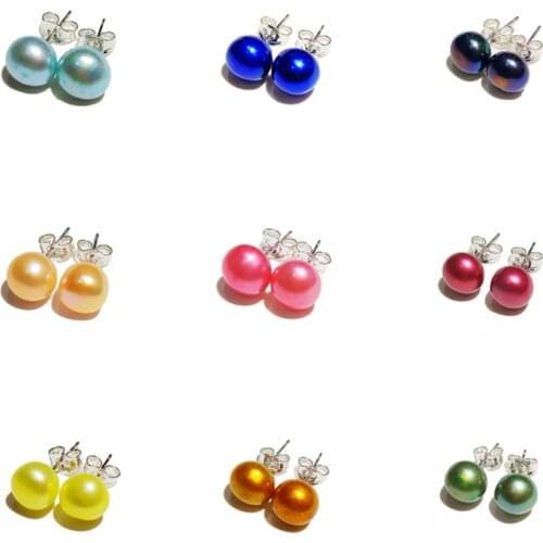 925 Sterling Silver Stud Pearl Earring 7-8mm High Luster White Pink Blue Pearl Earrings for Valentines day Mothers Day Gift