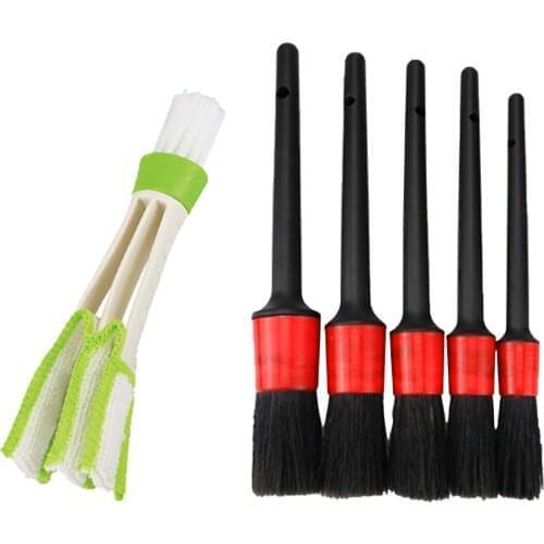 6Pcs Car Detailing Brush Cleaning Natural Boar Hair Brushes Auto Detail Tools 6Pcs Wheels Dashboard Car-styling Accessories