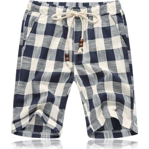 Male Casual Elastic Waist Hip Hop Knee Length Joggers Beach Shorts Men Summer Bermuda Breathable Linen Plaid Shorts High Quality
