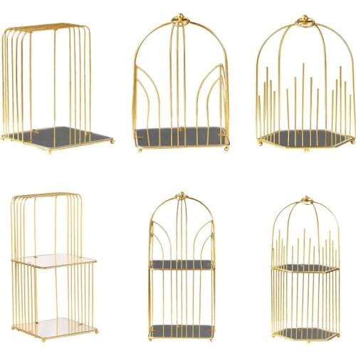 Nordic Simple Desktop Storage Rack Portable Hollow Bird Cage Cosmetic Display Shelf Multifunction Organizer Holder for Kitchen B