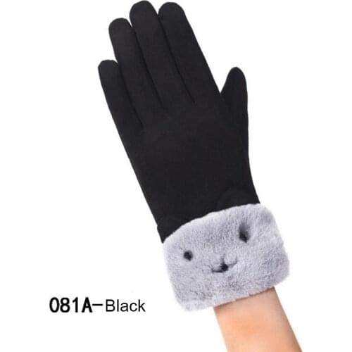 Touch Screen Super Warm Winter Suede Leather Gloves Women Cartoon Cat Pink Gloves Ladies Students Girls Soft Warm Gloves Mittens