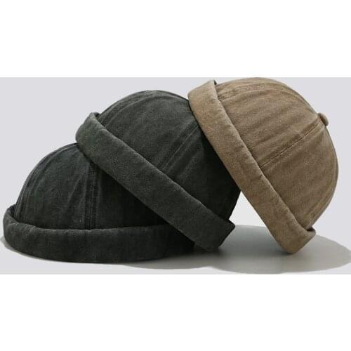 Vintage Docker Cap Brimless Hat Breathable Beanie Hats Denime Retro Adjustable Literary Landlord Sailor Cap Women Hip Hop Hat