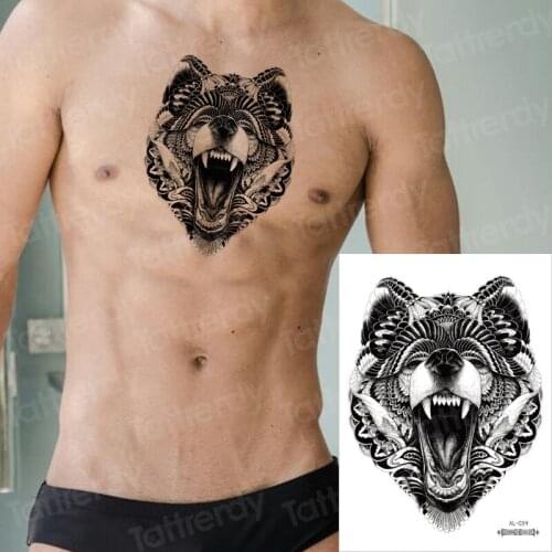 Waterproof temporary tattoos men chest shoulder tattoo black wolf owl tiger tribal tattoo for boys sexy body sticker arm sleeves